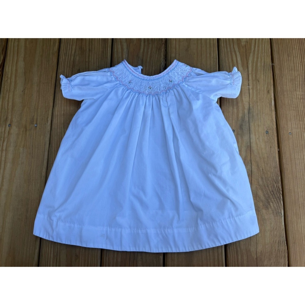 Vintage Imperial Hand Smocked With Tulips Spring Summer Size 2 Off White